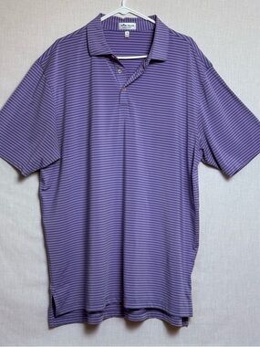 Peter Millar Summer Comfort Polo Shirt XL Purple Blue Striped Golf Performance
